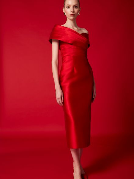 Abito rosso lunghezza midi Cerimonia Carla Ruiz 2025