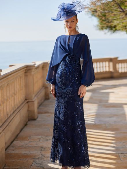 Abito blu navy lungo ricamato Couture Club 2025