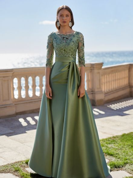 Abito lungo verde con corpino ricamato Couture Club 2025